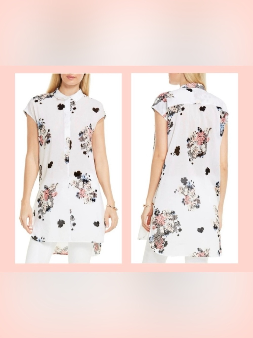 Two by Vince Camuto Women’s Bouquet Whimsy Tunic Semi Sheer Relaxed Fit Size XL